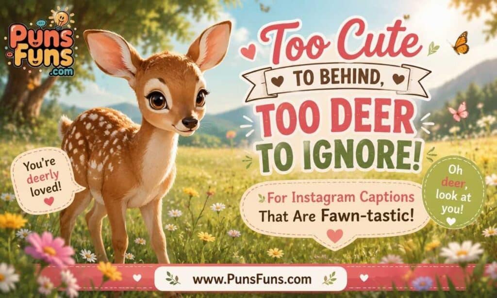 Cute fawn in a meadow for Instagram caption deer puns