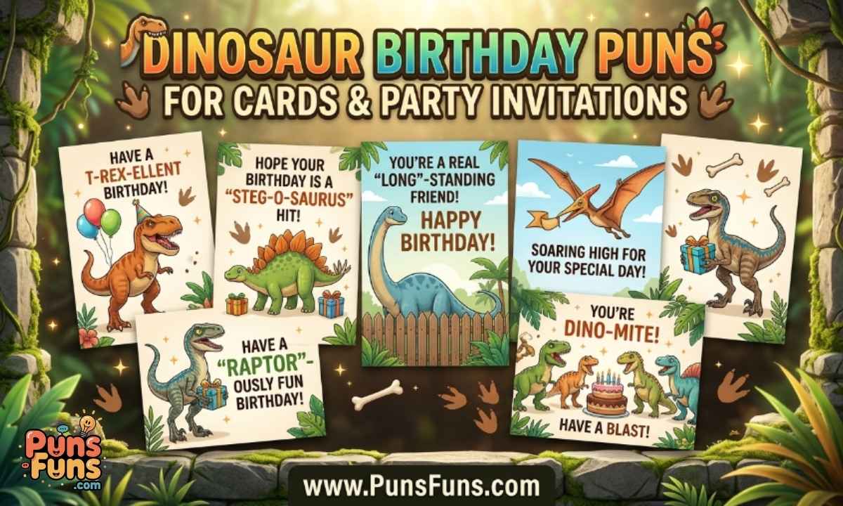 Dinosaur Birthday Puns for Cards and Party Invitations