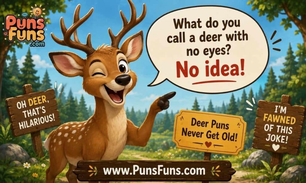 Funny deer joke illustration with speech bubble