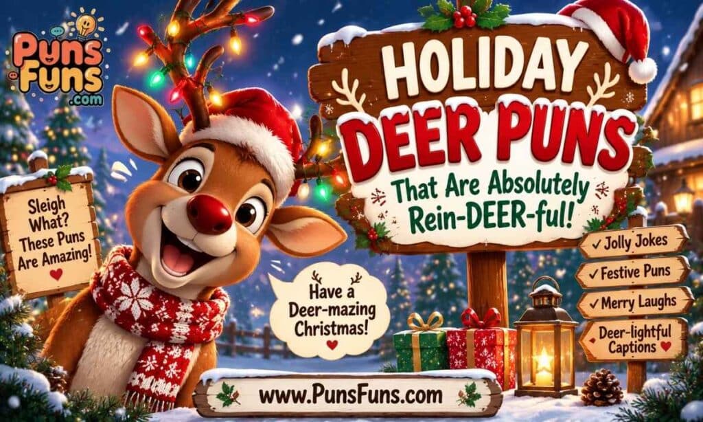 Reindeer with Christmas lights for holiday deer puns