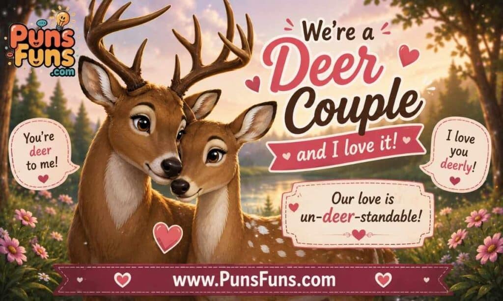 Whitetail deer couple illustration for deer love puns
